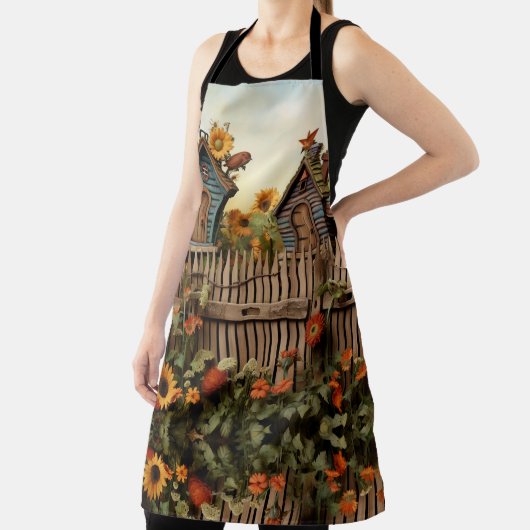 Zonnebloemtuin met vogelhuisjes schort (Insitu)