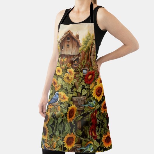 Zonnebloemtuin met vogelhuisjes schort (Insitu)