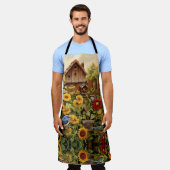 Zonnebloemtuin met vogelhuisjes schort (Gedragen)