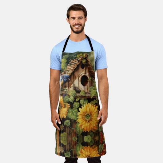 Zonnebloemtuin met vogelhuisjes schort (Gedragen)