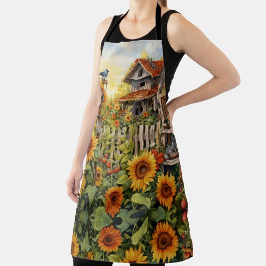 Zonnebloemtuin met vogelhuisjes schort (Insitu)