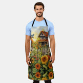 Zonnebloemtuin met vogelhuisjes schort (Gedragen)