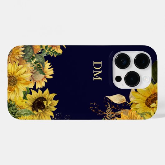Zonnebloemtuin op marineblauw monogram Case-Mate iPhone case (Achterkant (horizontaal))