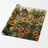 Zonnebloemtuin Vogelhuisjes Cadeaupapier (Uitgerold)