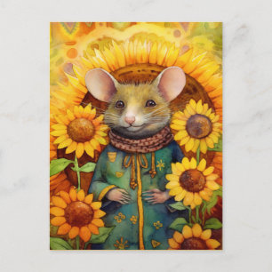 Zonnebloemtuinmuis 1 van 17 briefkaart