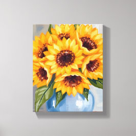 Zonnebloemvaas Aquarel Bloemenboeket Canvas Afdruk