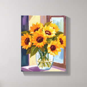 Zonnebloemvaas   Bloemboeket geel waterverf Canvas Afdruk