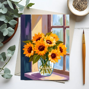 Zonnebloemvaas   Bloemengeel Boeket Waterverf Briefkaart