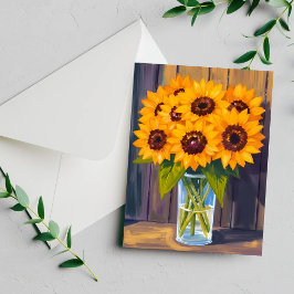 Zonnebloemvaas | Gele Bloem Watercolor Kaart