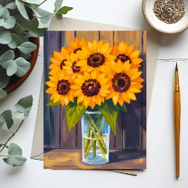 Zonnebloemvaas | Gele bloemenboeket waterverf Briefkaart