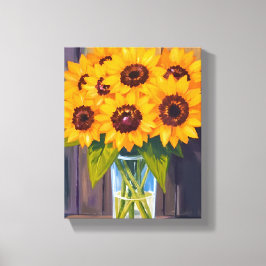 Zonnebloemvaas | Gele bloemenboeket waterverf Canvas Afdruk