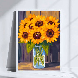 Zonnebloemvaas | Gele bloemenboeket waterverf Poster