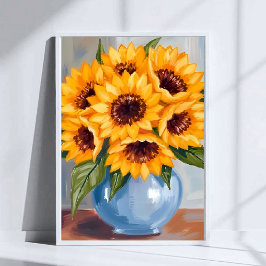 Zonnebloemvaas Waterverf Bloemenboeket Poster