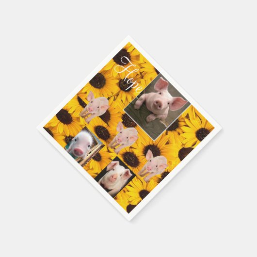 Zonnebloemvarkens Papieren servetten (Hoek)