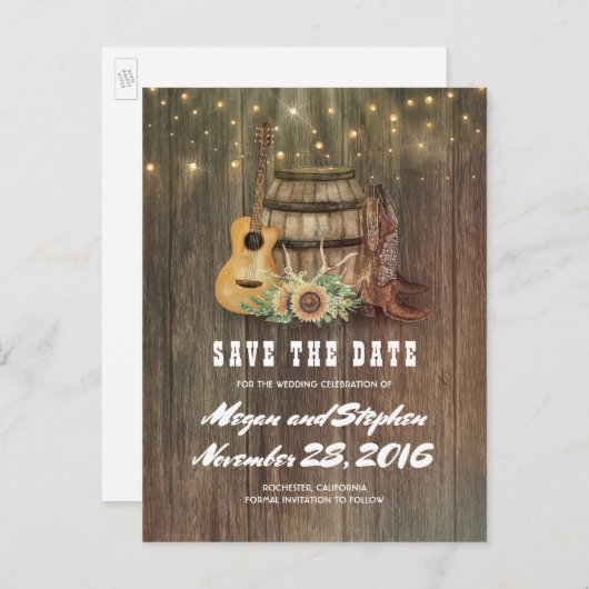 Zonnebloemvat Cowboy Boot Country Save the Date Aankondigingskaart (Voorkant / Achterkant)