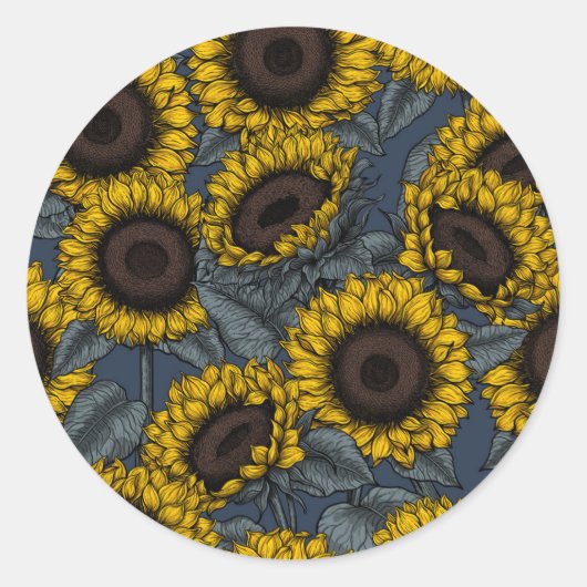 Zonnebloemveld 2 ronde sticker (Voorkant)
