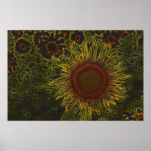 Zonnebloemveld 36 x 24 Poster (Voorkant)