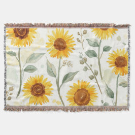 Zonnebloemveld Aquarel Schilderij Bloem Geel Deken