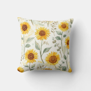 Zonnebloemveld Aquarel Schilderij Bloem Geel Kussen