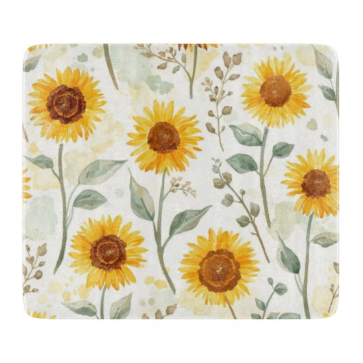 Zonnebloemveld Aquarel Schildering Bloem Geel Snijplank (Voorkant)