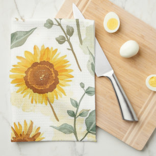 Zonnebloemveld Aquarel Schildering Bloem Geel Theedoek