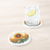 Zonnebloemveld – Art Deco Zandsteen Onderzetter (Zijkant)