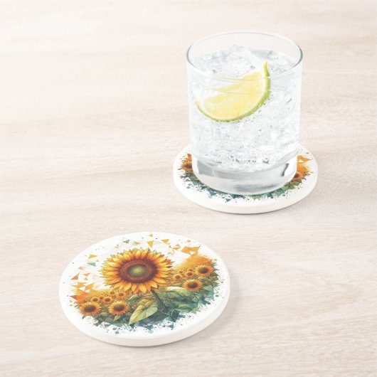 Zonnebloemveld – Art Deco Zandsteen Onderzetter (Zijkant)