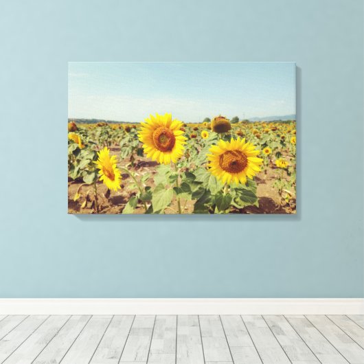 zonnebloemveld canvas afdruk (Insitu (Houten vloer))