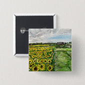 Zonnebloemveld door Willowcatdesigns Vierkante Button 5,1 Cm (Voorkant /achterkant)