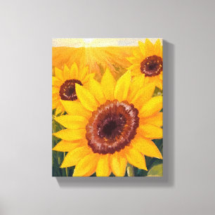 Zonnebloemveld Geel Bloemenschilderij in Waterve Canvas Afdruk
