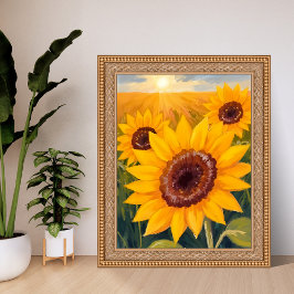 Zonnebloemveld | Geel bloemschilderwerk in waterve Poster