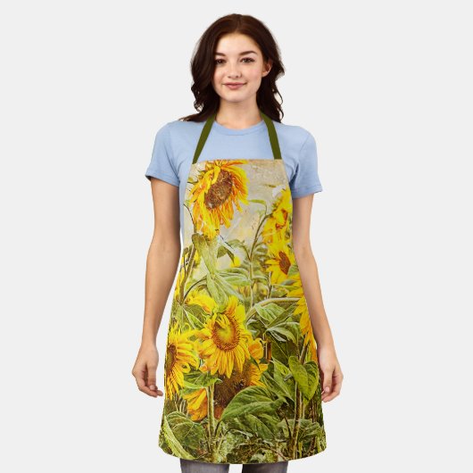 Zonnebloemveld Geel Groen Land  Kunst Schort (Gedragen)