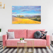 Zonnebloemveld in Toscane-oliehoudende verf Canvas Afdruk (Insitu (Woonkamer))