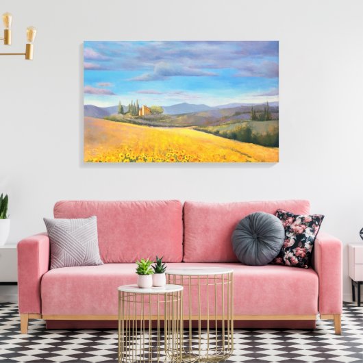 Zonnebloemveld in Toscane-oliehoudende verf Canvas Afdruk (Insitu (Woonkamer))