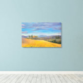 Zonnebloemveld in Toscane-oliehoudende verf Canvas Afdruk (Insitu (Houten vloer))
