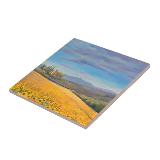 Zonnebloemveld in Toscane Tegeltje (Zijkant)