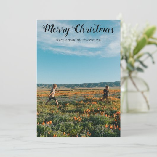 Zonnebloemveld Kerst voor het hele gezin Feestdagenkaart (Staand voorkant)