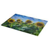 Zonnebloemveld Kunst op glazen snijplank (Hoek)