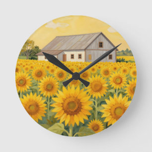 Zonnebloemveld Landelijk Schuur Landschap Ronde Klok