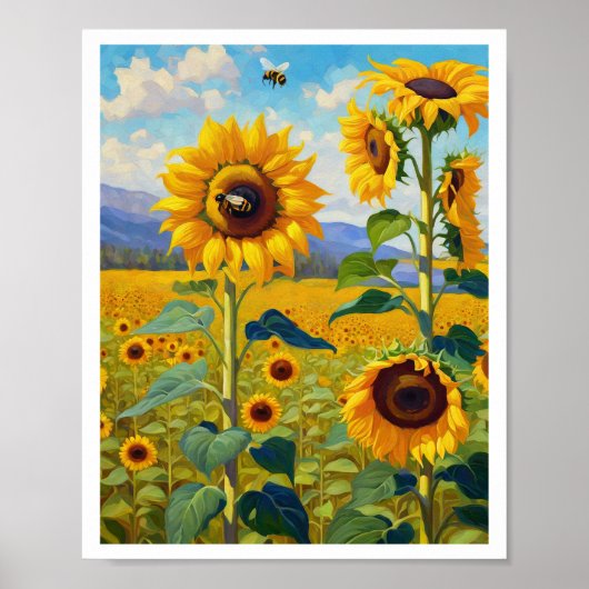 Zonnebloemveld met Bezige Bijen Art 8x10 Poster (Voorkant)