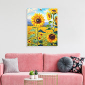 Zonnebloemveld met Bezige Bijenkunst Canvas Afdruk (Insitu (Woonkamer))
