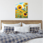 Zonnebloemveld met Bezige Bijenkunst Canvas Afdruk (Insitu (Slaapkamer))