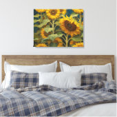 Zonnebloemveld met blauwe achtergrond schilderij canvas afdruk (Insitu (Slaapkamer))