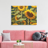 Zonnebloemveld met blauwe achtergrond schilderij canvas afdruk (Insitu (Woonkamer))