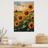 Zonnebloemveld Olie Schilderij Poster (Keuken)