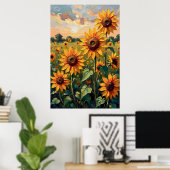 Zonnebloemveld Olie Schilderij Poster (Thuiskantoor)