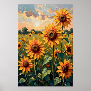 Zonnebloemveld Olie Schilderij Poster