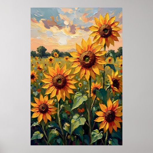 Zonnebloemveld Olie Schilderij Poster (Voorkant)