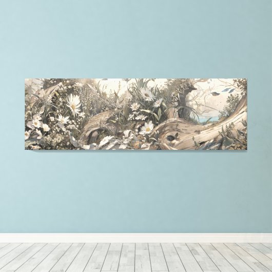 Zonnebloemveld Retro Potlood Schets Kunst Schilder Canvas Afdruk (Insitu (Houten vloer))