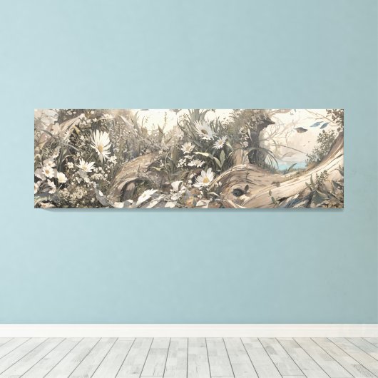 Zonnebloemveld Retro Potlood Schets Kunst Schilder Canvas Afdruk (Insitu (Houten vloer))